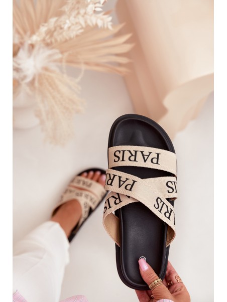 Women's Slippers With Fabric Straps Paris On Platform Beige Celinea
