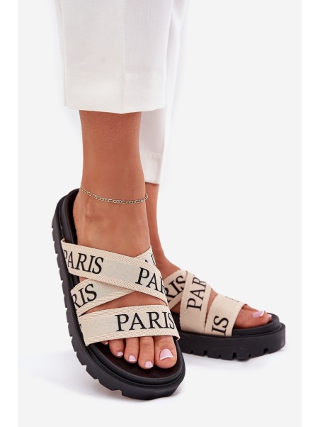 Women's Slippers With Fabric Straps Paris On Platform Beige Celinea