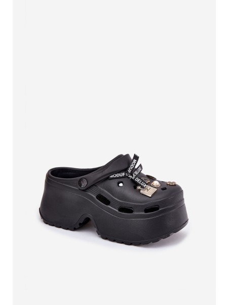 Women's Slide Sandals On Chunky Platform With Embellishments Black Vivira