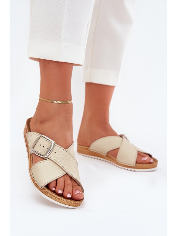 Women Leather Slippers With Buckle Beige Inblu VO0004GU 2