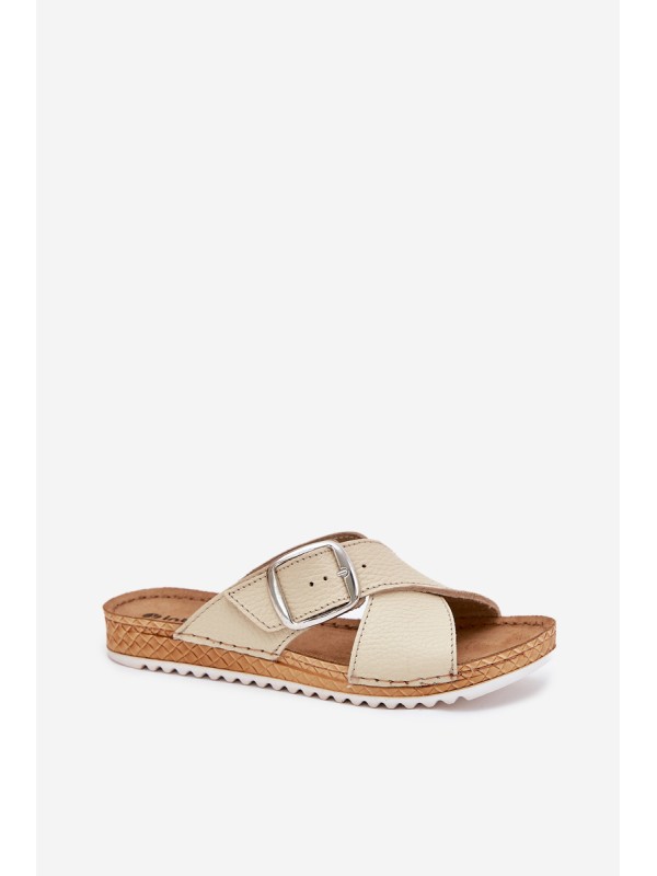 Women Leather Slippers With Buckle Beige Inblu VO0004GU