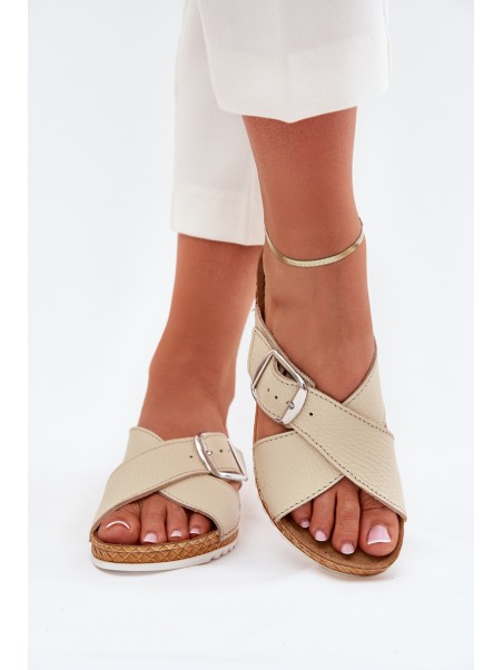Women Leather Slippers With Buckle Beige Inblu VO0004GU