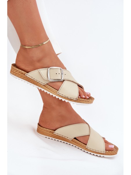 Women Leather Slippers With Buckle Beige Inblu VO0004GU
