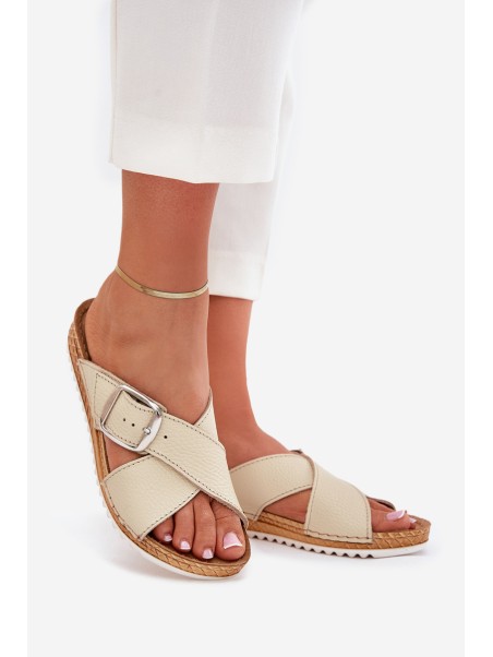Women Leather Slippers With Buckle Beige Inblu VO0004GU