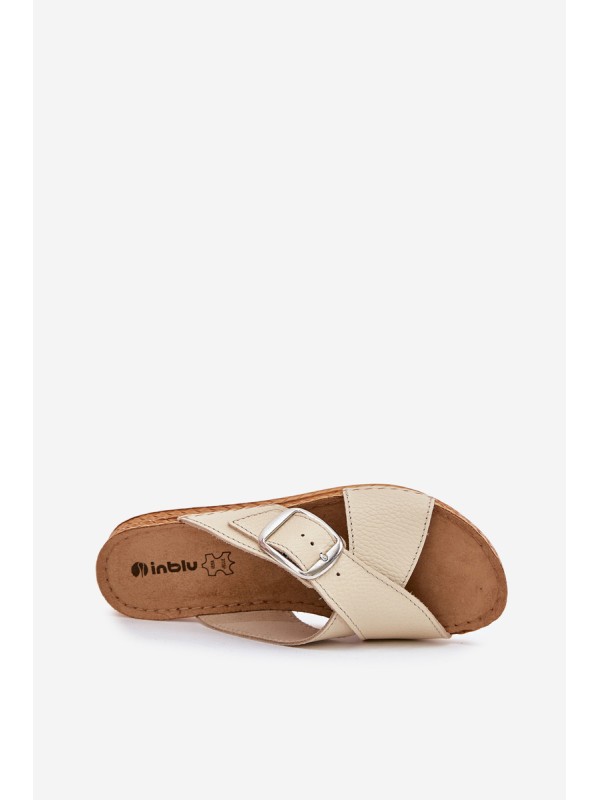 Women Leather Slippers With Buckle Beige Inblu VO0004GU
