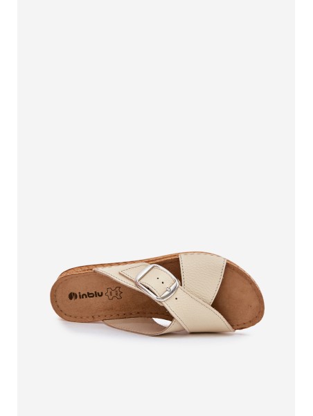 Women Leather Slippers With Buckle Beige Inblu VO0004GU
