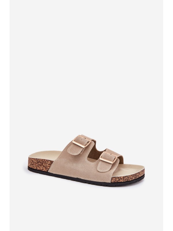 Women's Sandals With Golden Buckles And Stitching Beige Lunera