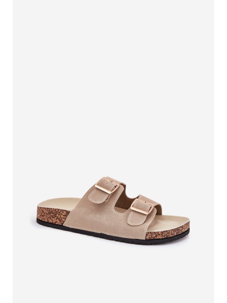 Women's Sandals With Golden Buckles And Stitching Beige Lunera