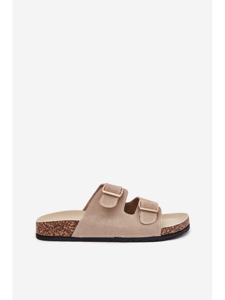Women's Sandals With Golden Buckles And Stitching Beige Lunera