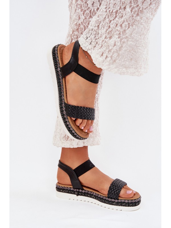 Women's Sandals With Braiding On Decorated Platform Black Velara