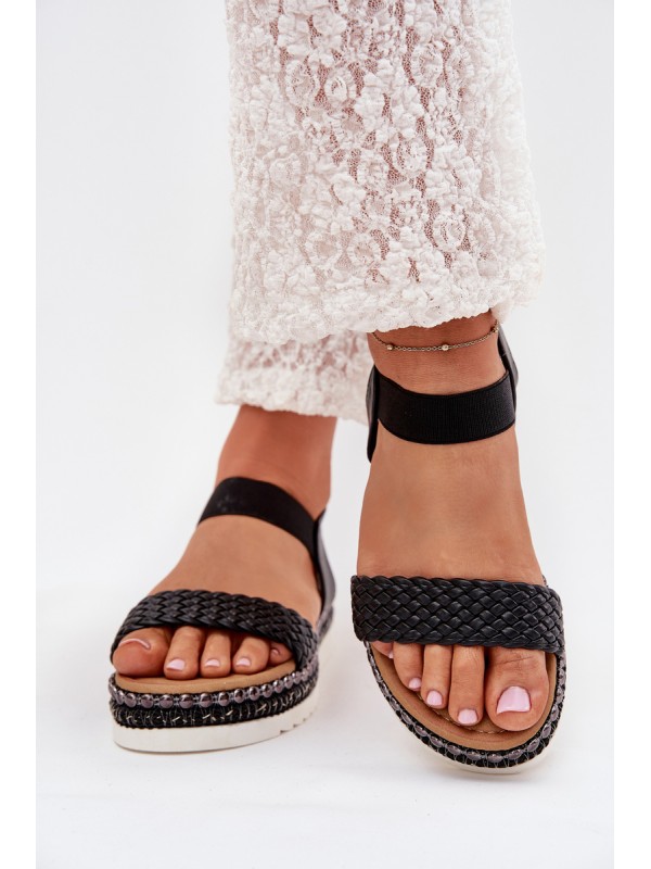 Women's Sandals With Braiding On Decorated Platform Black Velara