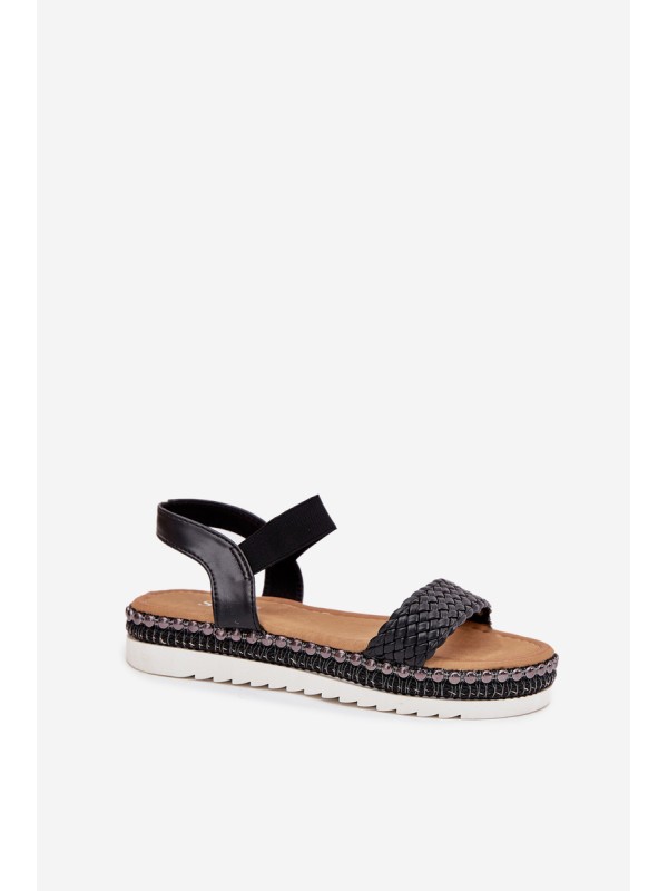 Women's Sandals With Braiding On Decorated Platform Black Velara