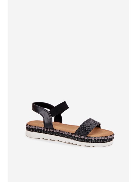 Women's Sandals With Braiding On Decorated Platform Black Velara