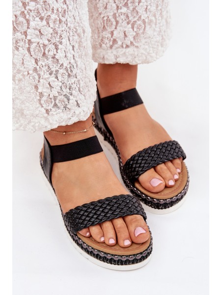 Women's Sandals With Braiding On Decorated Platform Black Velara