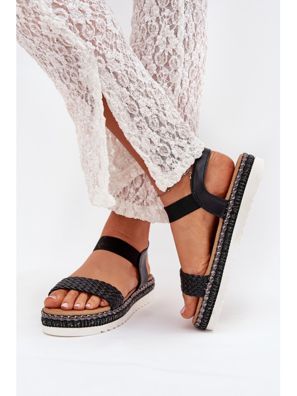 Women's Sandals With Braiding On Decorated Platform Black Velara