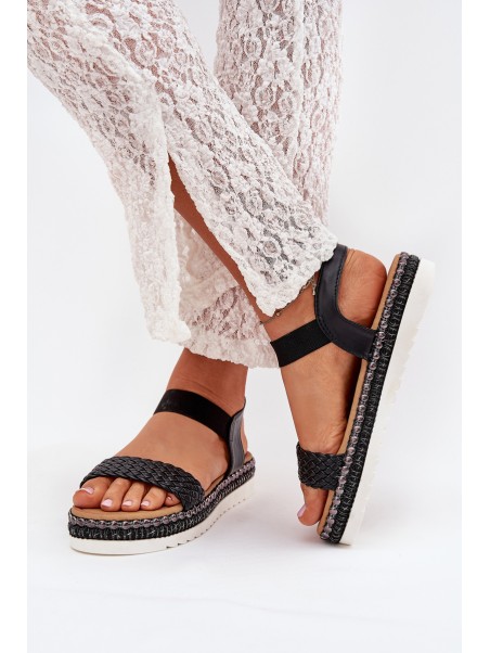 Women's Sandals With Braiding On Decorated Platform Black Velara
