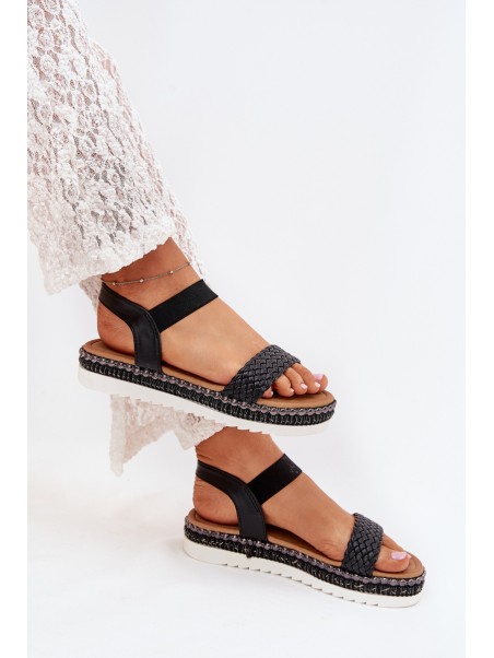 Women's Sandals With Braiding On Decorated Platform Black Velara