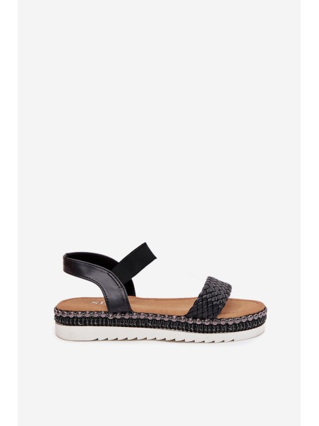 Women's Sandals With Braiding On Decorated Platform Black Velara