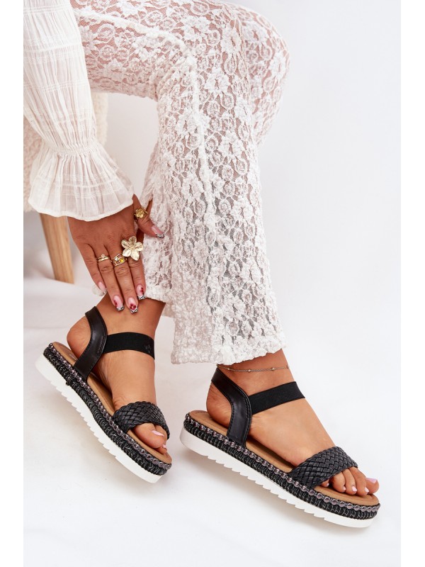 Women's Sandals With Braiding On Decorated Platform Black Velara