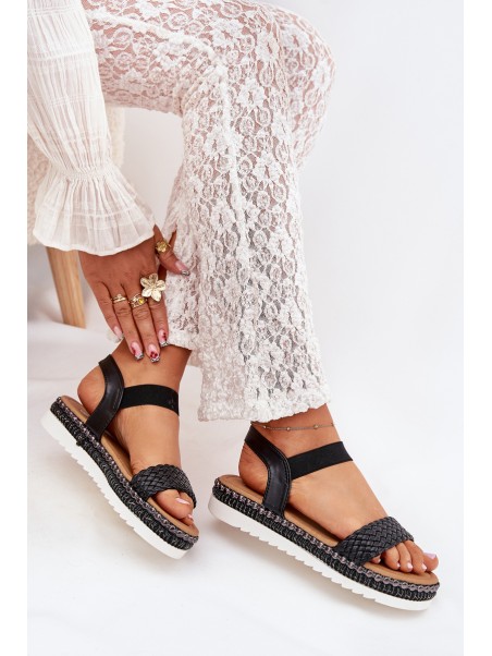 Women's Sandals With Braiding On Decorated Platform Black Velara