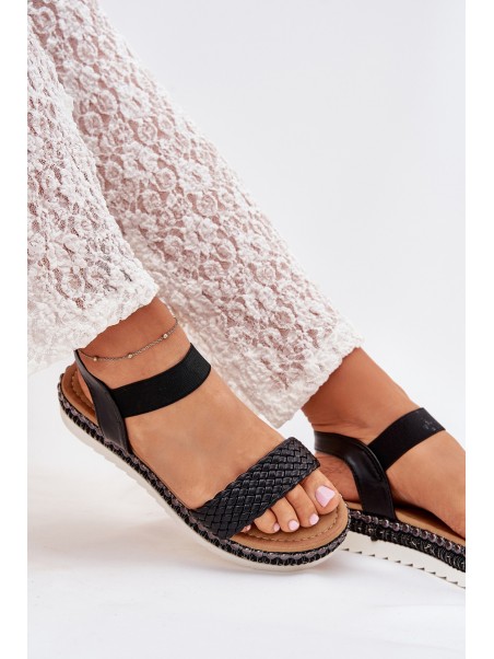 Women's Sandals With Braiding On Decorated Platform Black Velara