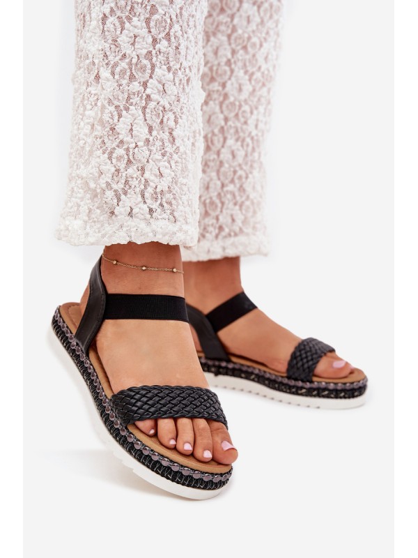 Women's Sandals With Braiding On Decorated Platform Black Velara