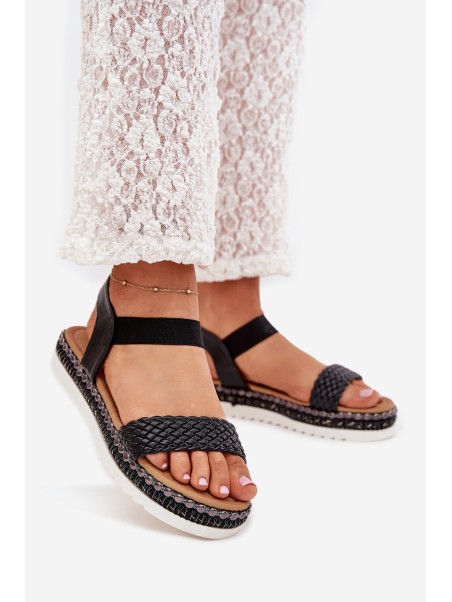 Women's Sandals With Braiding On Decorated Platform Black Velara