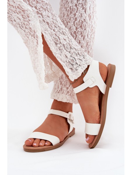 Women's sandals on flat heel eco leather white Kivara