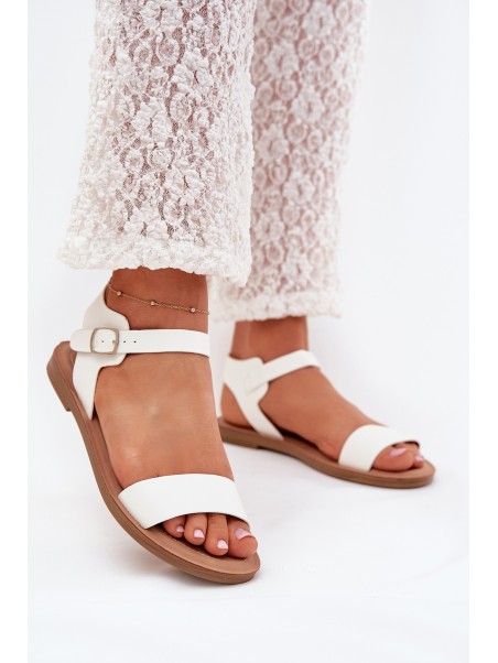Women's sandals on flat heel eco leather white Kivara