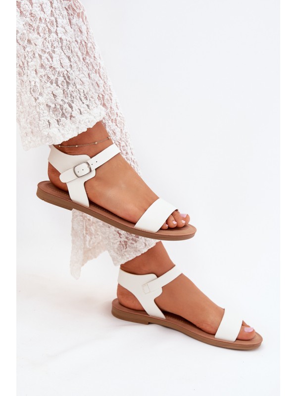 Women's sandals on flat heel eco leather white Kivara