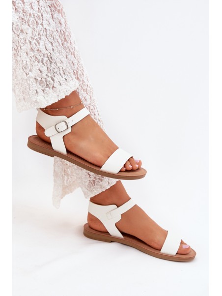 Women's sandals on flat heel eco leather white Kivara