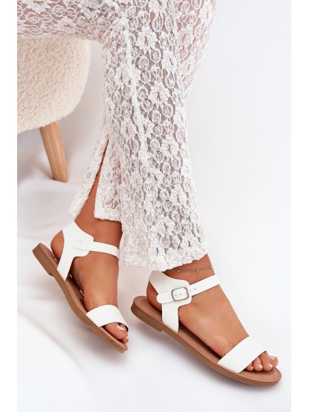 Women's sandals on flat heel eco leather white Kivara