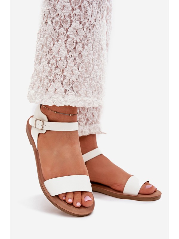 Women's sandals on flat heel eco leather white Kivara
