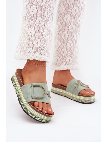 Women's Platform Slippers With Decoration Green Daphira