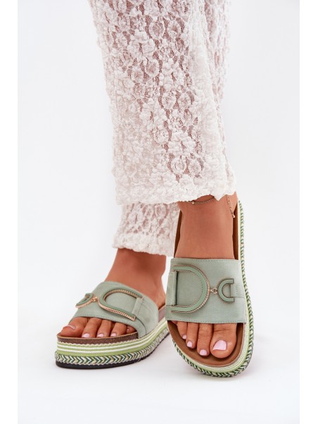 Women's Platform Slippers With Decoration Green Daphira