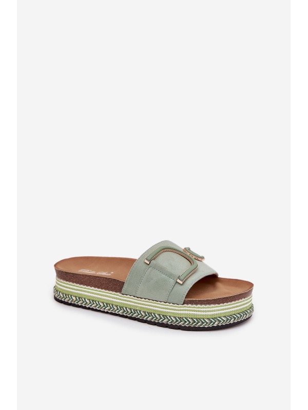Women's Platform Slippers With Decoration Green Daphira