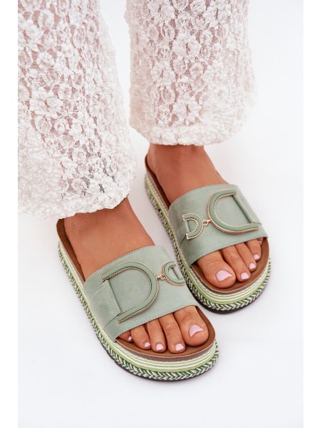 Women's Platform Slippers With Decoration Green Daphira