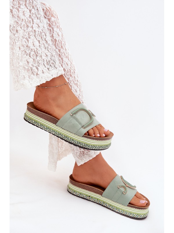 Women's Platform Slippers With Decoration Green Daphira