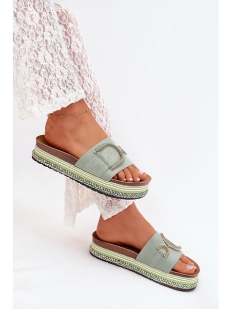 Women's Platform Slippers With Decoration Green Daphira