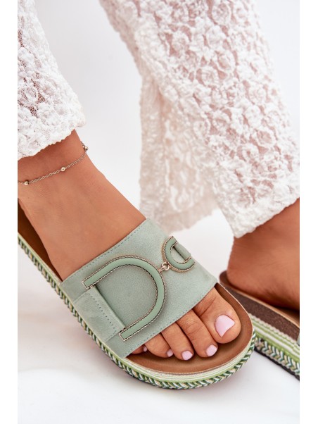 Women's Platform Slippers With Decoration Green Daphira