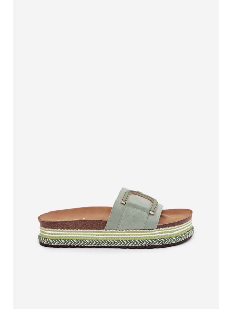 Women's Platform Slippers With Decoration Green Daphira