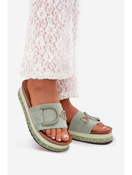 Women's Platform Slippers With Decoration Green Daphira
