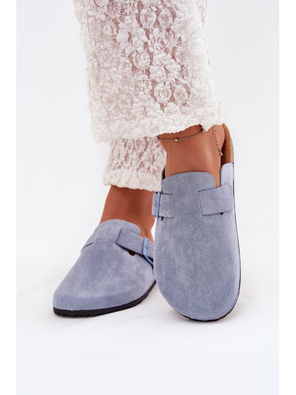 Womens clogs and on cork platform with buckle blue Klarae