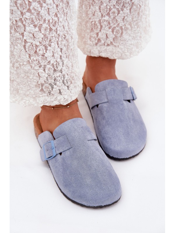 Womens clogs and on cork platform with buckle blue Klarae 2