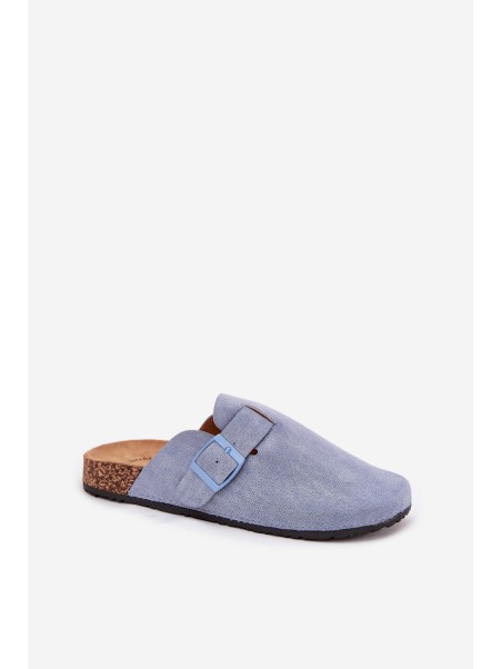 Womens clogs and on cork platform with buckle blue Klarae