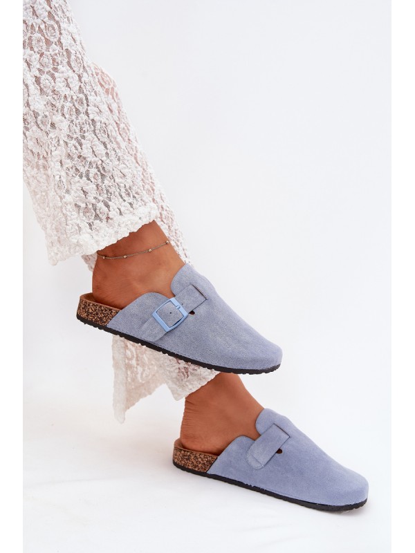 Womens clogs and on cork platform with buckle blue Klarae