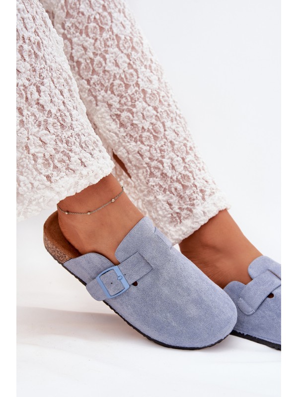 Womens clogs and on cork platform with buckle blue Klarae