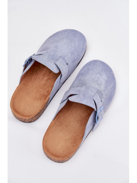 Womens clogs and on cork platform with buckle blue Klarae