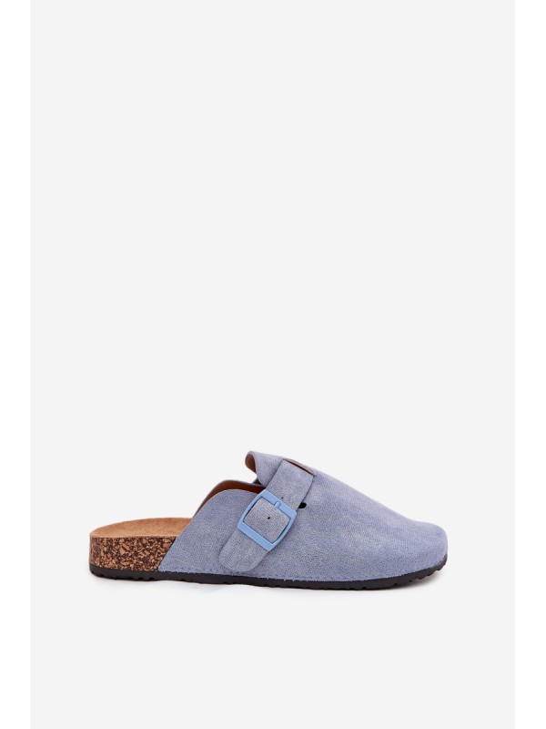 Womens clogs and on cork platform with buckle blue Klarae
