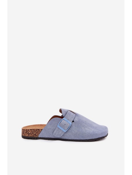 Womens clogs and on cork platform with buckle blue Klarae